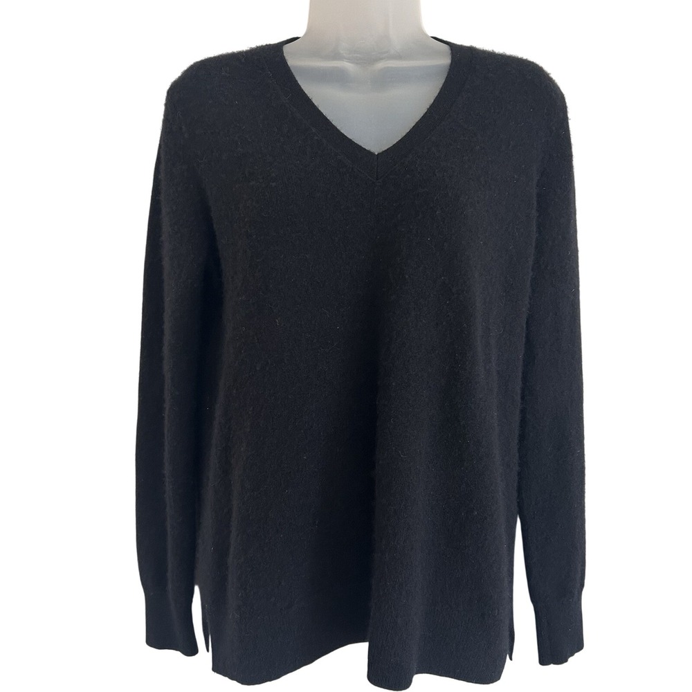 Ann Taylor Cashmere Sweater Sz L. Black Quiet Luxury Pullover Lightweight V Neck